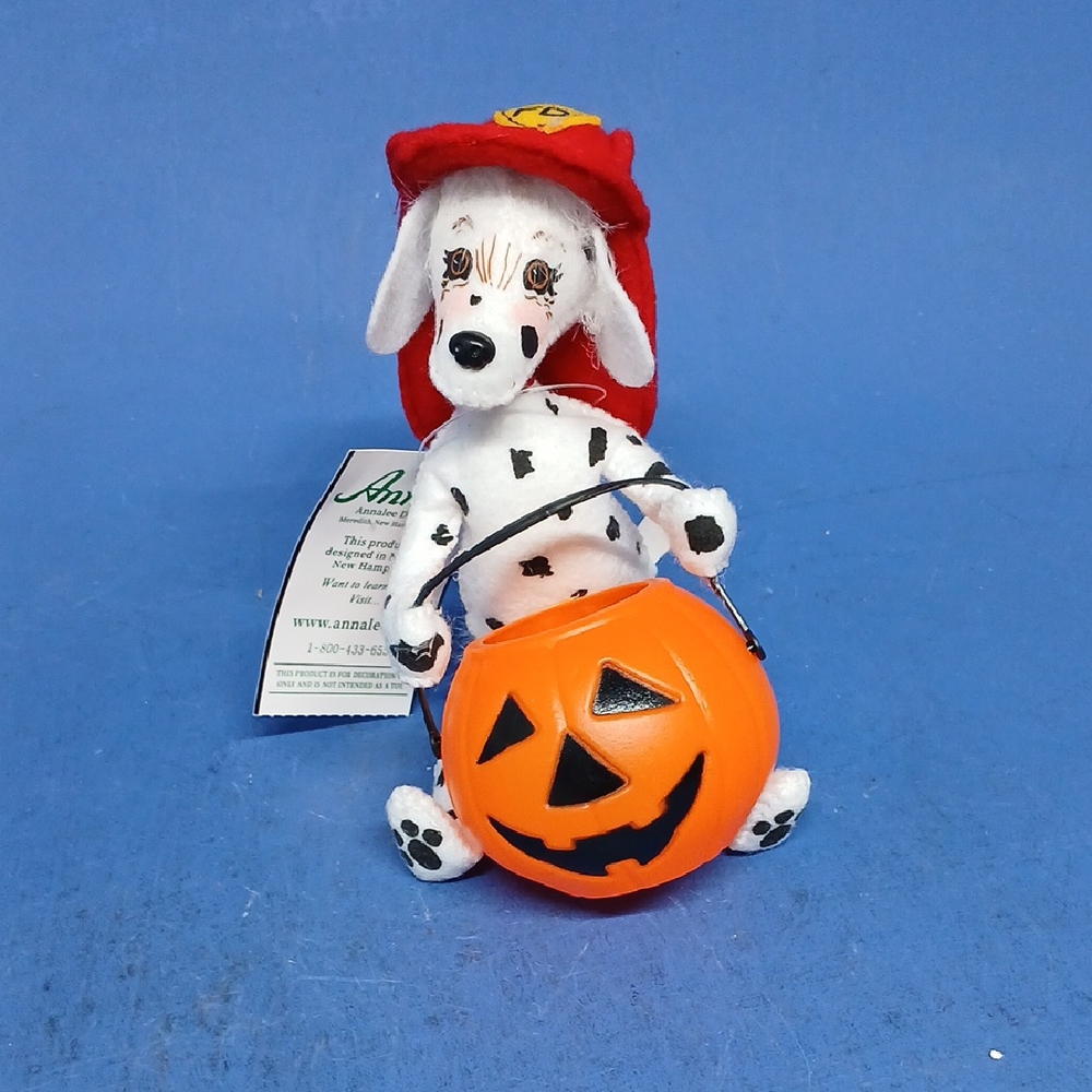 Annalee Doll Halloween Trick or Treat" Dalmatian Dog w/Orange Jack=0-Lantern New